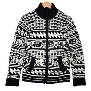 Jack & Jones Men's Indian Knit Monster Graphic Full Zip Sweater Black S